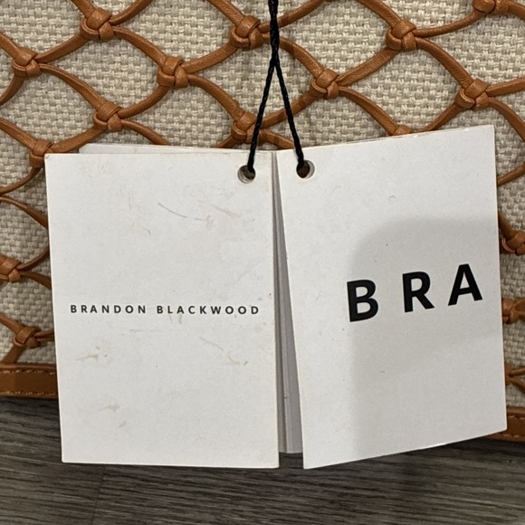 Brandon Blackwood Brand New Marcy Ave Tote Bag Camel Leather Net , Beige Linen - Picture 2 of 11